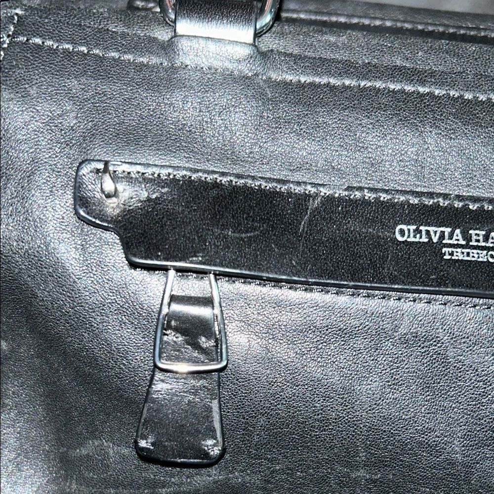 Olivia Harris Black Leather Duffel Bag with Modern Chain-Link Design - Picture 6 of 16